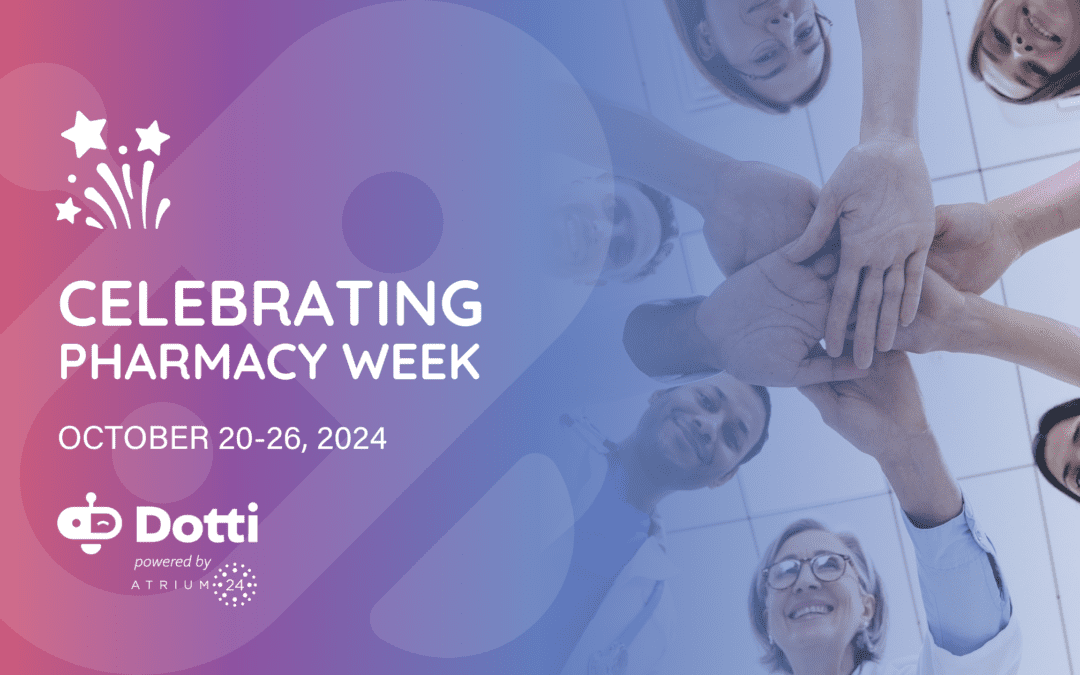 Pharmacy week cover photo with pharmacists standing in a circle putting their hands in together.